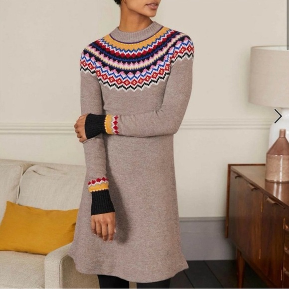 Boden Woman 12R Millie‎ Fair Isle Wool Blend Sweater dress preppy academic boho - Picture 2 of 10